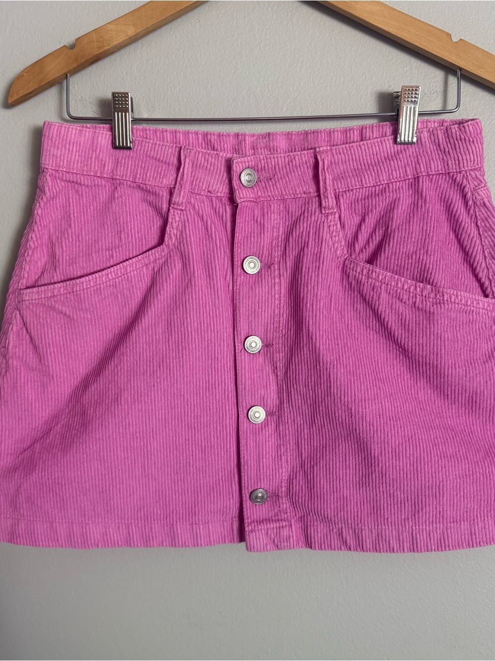 Free People Women’s 8 Skirt Pink Corduroy Button-Front Mini Skirt